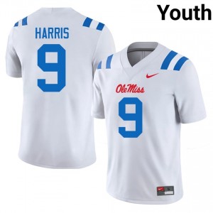 Tre Harris #9 White Championship-Caliber Ole Miss Rebels Youth NCAA Embroidery Football Jersey - Pro-Grade 94407449