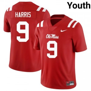 Red #9 UM Rebels Tre Harris Youth Game-Ready University Football Jersey - Premium Quality 75135327