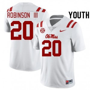 Premium White #20 Anthony Robinson III Ole Miss Rebels Youth College Football Jersey - Pro-Grade Gamewear 64492159