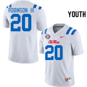 White #20 University of Mississippi Anthony Robinson III Youth Game-Ready High School Football Jersey - Premium Quality 24954153