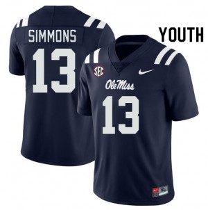 Premium Navy #13 Austin Simmons Ole Miss Rebels Youth College Football Jersey - Pro-Grade Gamewear 15923163