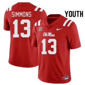 University of Mississippi Elite Austin Simmons Red #13 Youth High School Football Jersey - High-End Performance 52993565