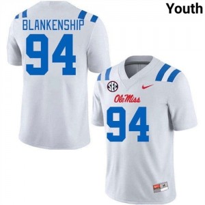Caleb Blankenship #94 White Championship-Caliber Ole Miss Youth NCAA Embroidery Football Jersey - Pro-Grade 69729745