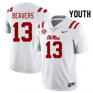 Cedrick Beavers #13 White Championship-Caliber Rebels Youth Player Embroidery Football Jersey - Pro-Grade 42626976