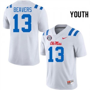 Cedrick Beavers Pro-Level White #13 Ole Miss Youth NCAA Football Jersey - Top-Tier Gear 42218078