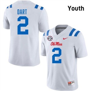Jaxson Dart #2 White Championship-Caliber Ole Miss Youth NCAA Embroidery Football Jersey - Pro-Grade 27054769