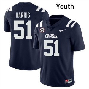 Navy #51 Ole Miss Rebels Zxavian Harris Youth Game-Ready College Football Jersey - Premium Quality 80457792