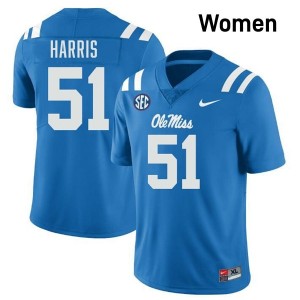 Ole Miss Rebels Elite Zxavian Harris Powder Blue #51 Women College Football Jersey - High-End Performance 20891259